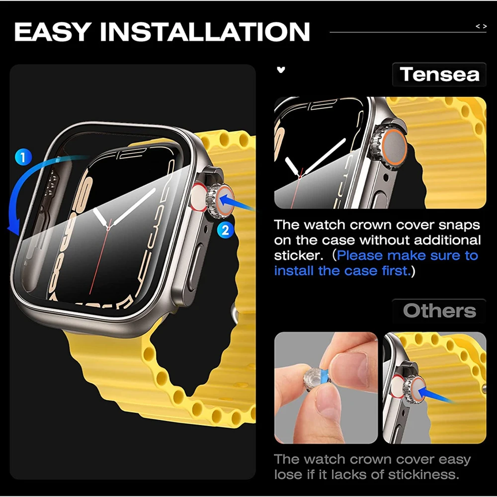 Screen Protector for Apple Watch Case 45mm 40mm 44mm 41mm 42mm 38mm PC Cover+Glass Film Change To Ultra Series 9 8 7 6 5 4 3 SE