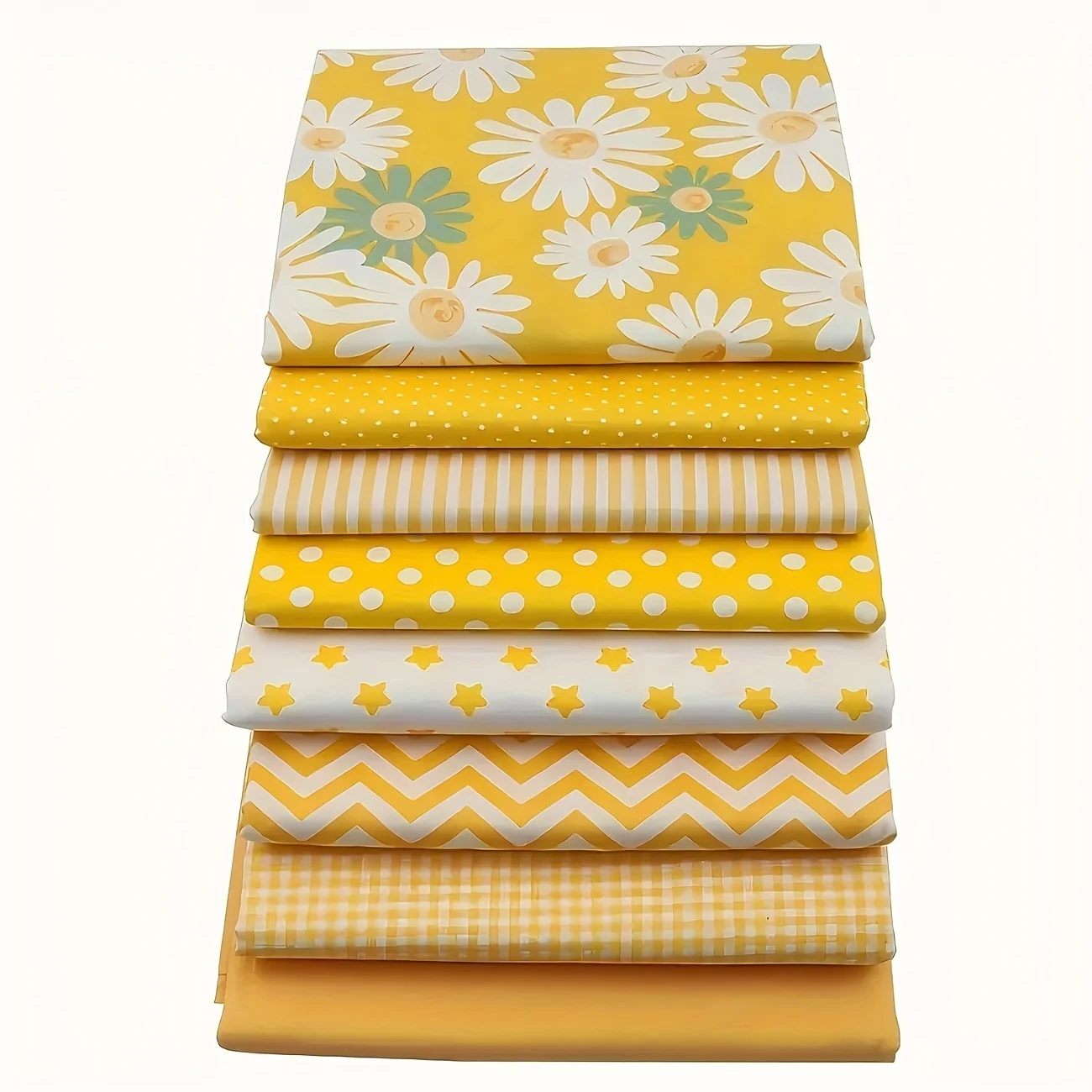 8pcs Yellow Floral Polka Dot Cotton Fabric | Precut Squares for Quilting DIY Crafts