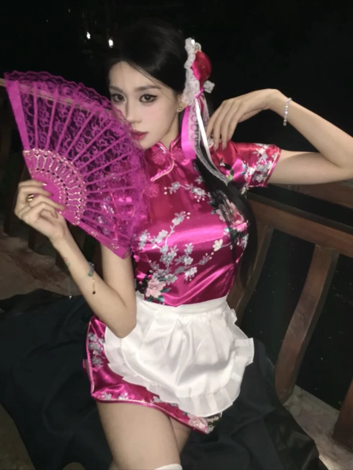 

loween Chinese Sle Dr ort round Collar Low Slit ort Sve Women's Daily Wear Costume Set