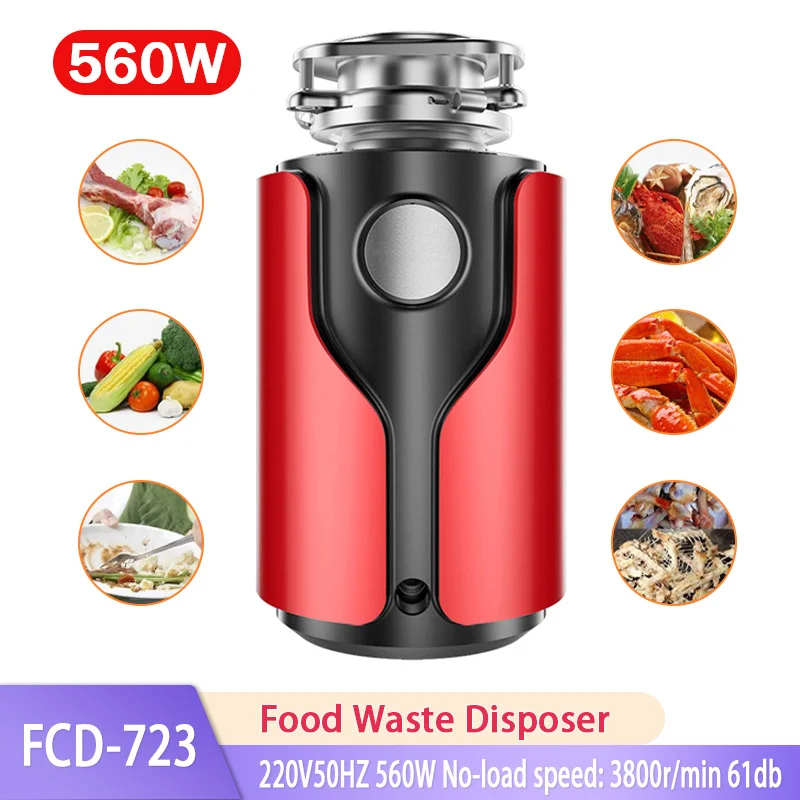 560W Sink Food Waste Disposers 7Layer Grinding Motor Replaceable Sink Outer 114mm 140mm 160mm 180mm Stainless Steel Food Grinder