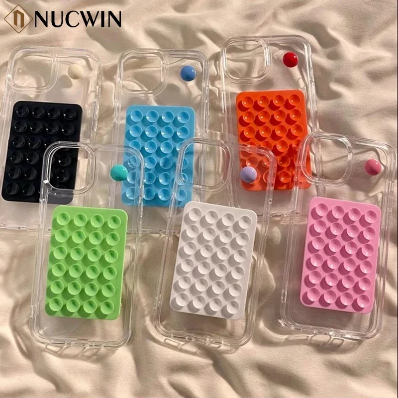 Creative Candy Dopamine Funny Suction Cup Case For iPhone 16 15 14 13 12 11 Pro Max Airbag Transparent Silicone Soft Back Cover