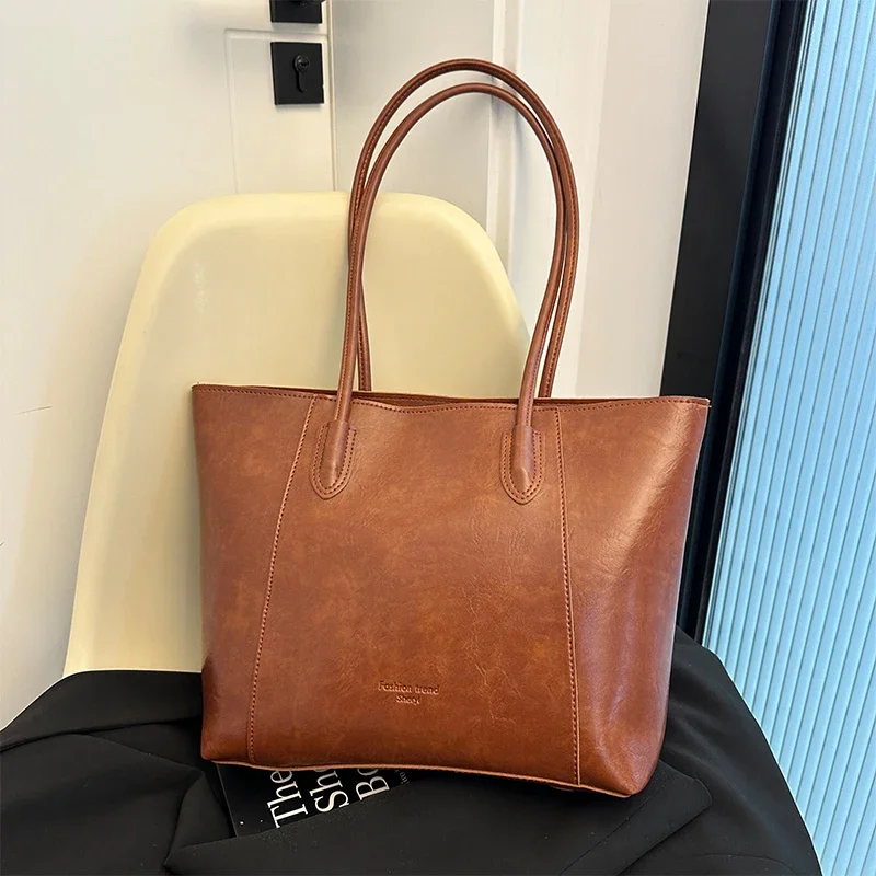 Solid Large Capacity Simple PU Shoulder Bags Sense of Luxury Commute High Quality Classic Style Tote Bags for Women 2024 on Sale image 2