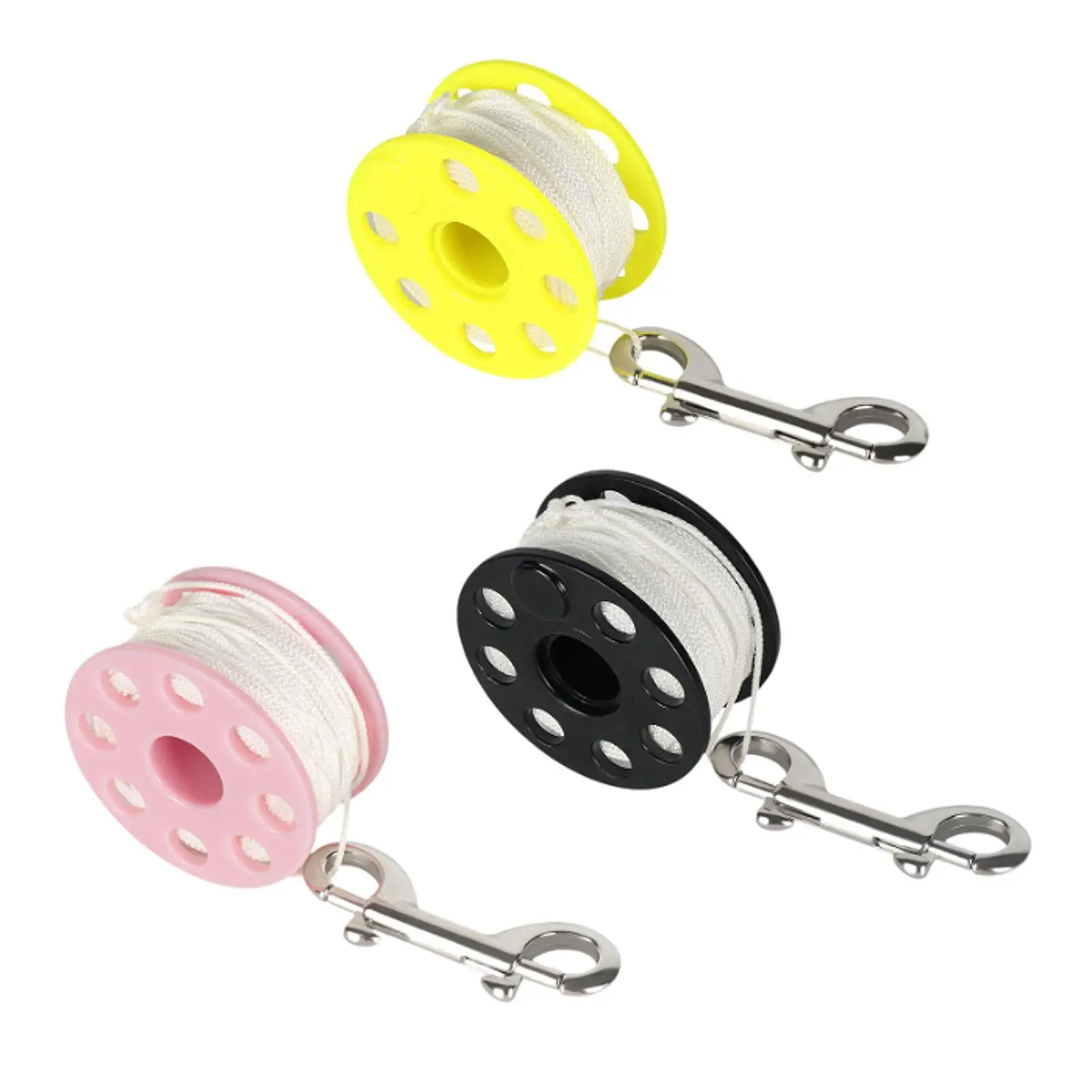 Diving Spool Compact Finger Reel Nylon Plastic 30m Line with Double Ended Bolt Snap for Scuba Exploration
