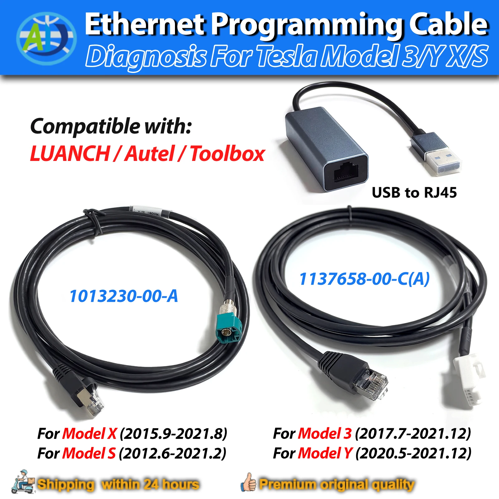 Ethernet Programming Cable for Tesla Model 3/Y X/S 1137658-00-A 1013230-00-A OBD ENET Adapter Diagnostic Cable for Tesla Toolbox