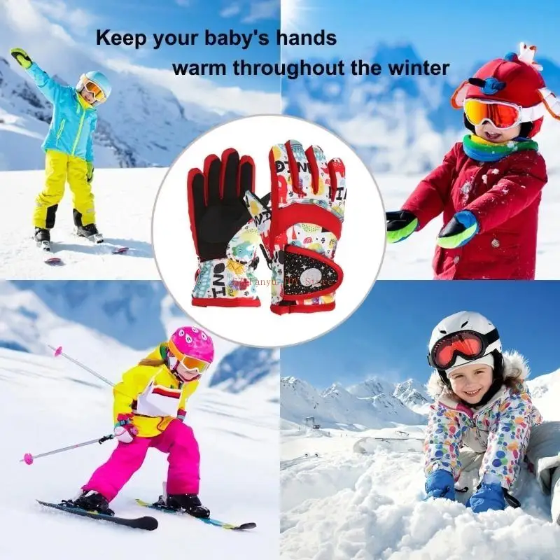 قفازات تزلج شتوية دافئة للأطفال 96GC للأولاد والبنات على الجليد قفاز مقاوم للماء ومقاوم للرياح