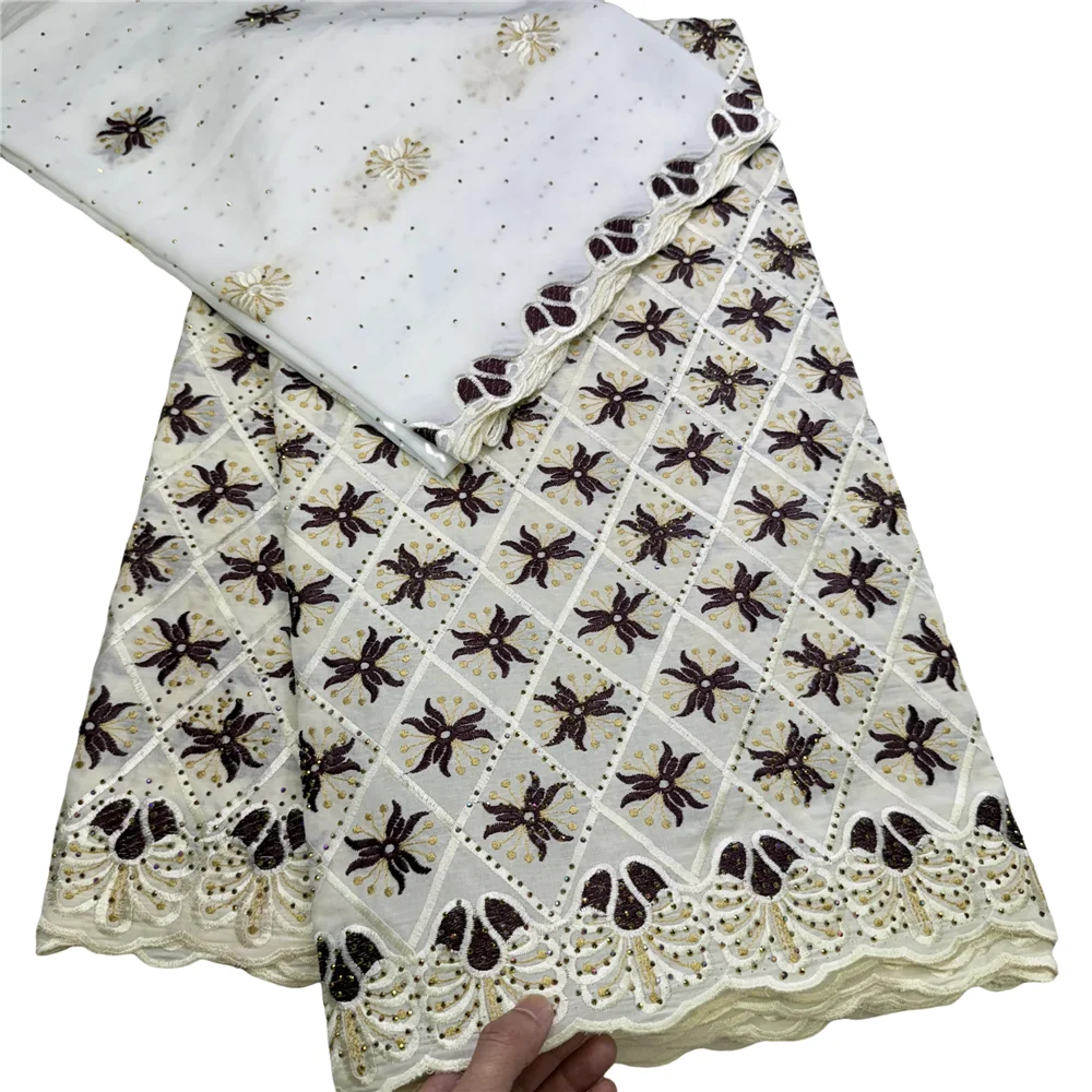 Hot Sales African Cotton Embroidery Lace Fabric With Stones New Swiss Voile Lace For Sew Women Party Dresses 23A126