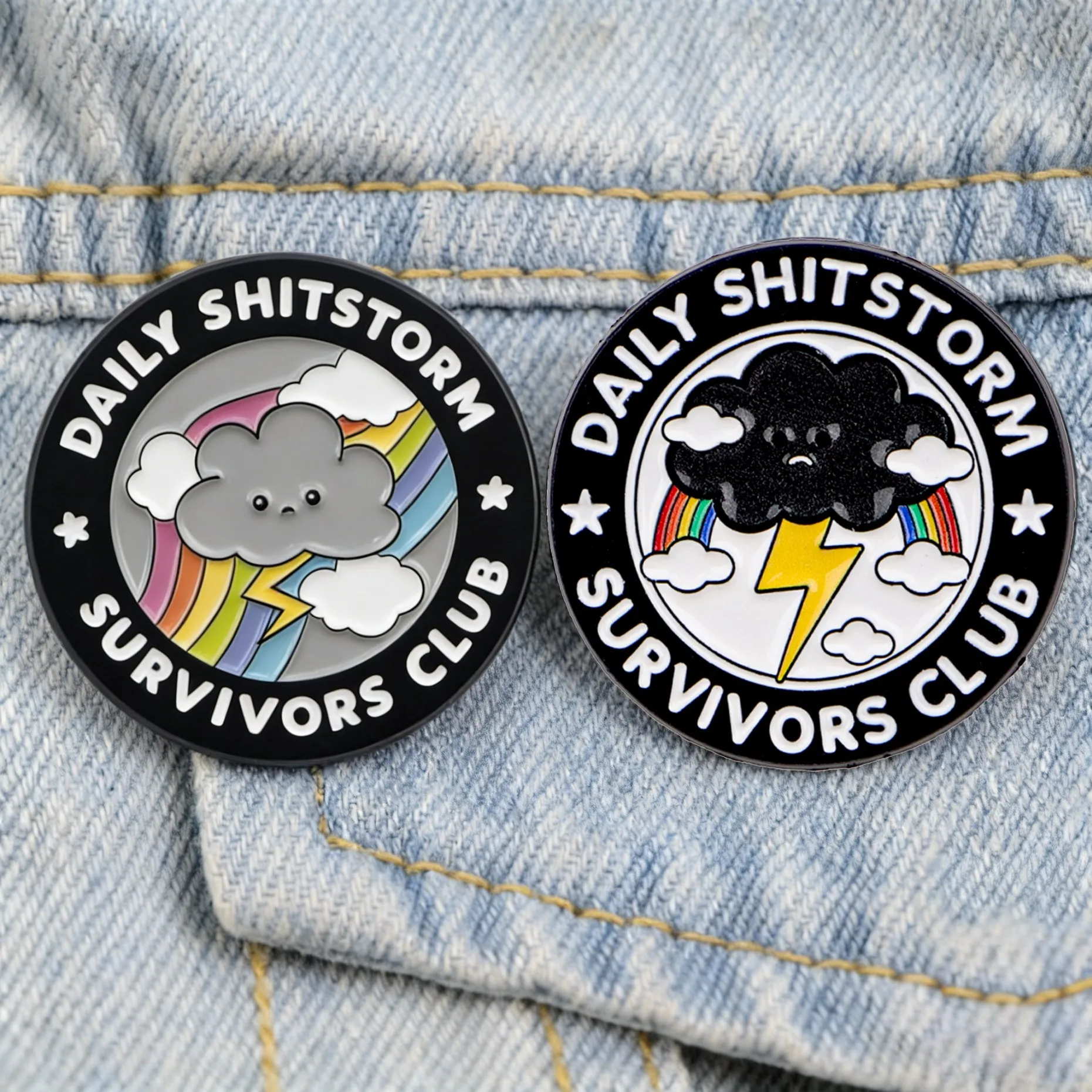 Pins de Esmalte con Frases Divertidas, Broches del Club de Supervivientes, Insignias de Nubes, Arcoíris y Rayos, Pins de Solapa Únicos para Mochilas y Sombreros