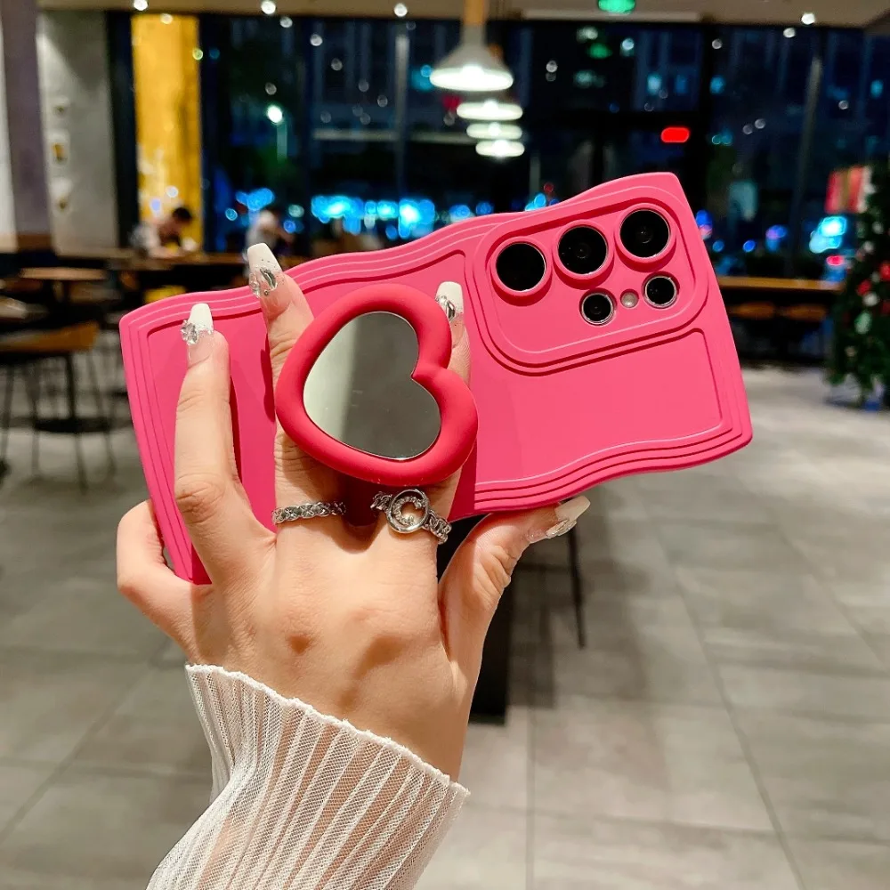 Fashion 3D Love Heart Mirror Stand Case For Samsung A55 A35 A05 A25 A15 A53 A54 A52 A32 A34 A23 A24 A51 A71 Soft Silicone Case