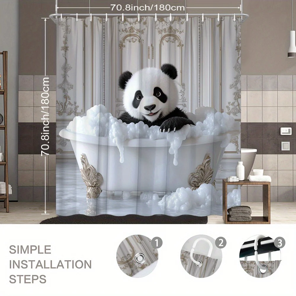 Cute Panda Bear Shower Curtain Waterproof Foam Bath Curtain Novelty Pet Decor Bathroom Accessories Fun Character Shower Screen