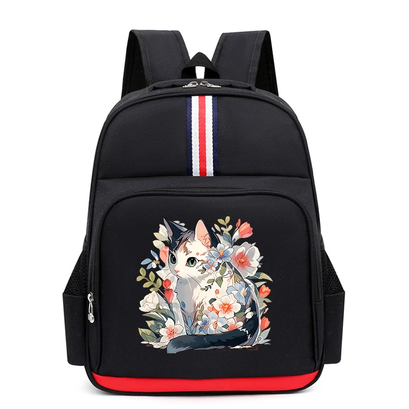 Boy Girl Cartoon Watercolor Cat Backpack Aesthetics Kitten Flower Schoolbags Kindergarten Primary Cute Animal Kawaii Kid Bagpack