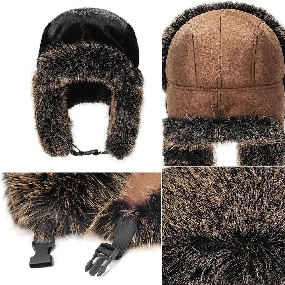 للجنسين فو الفراء قبعة الجلد المدبوغ ليو فنغ قبعة شتاء دافئ الروسية Ushanka طيار الصياد الثلوج التزلج قبعة قبعات إيرفلاب منفذها قبعة الساخن