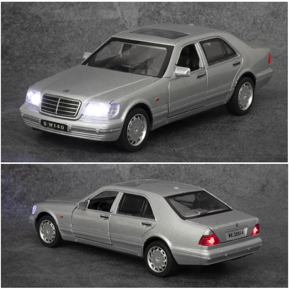 1:32 Benz S-W140 Alloy Diecast Car Model Toy Metal Body Plastic Chassis Rubber Tire With 4 Doors Opened Pull Back Kids Gifts