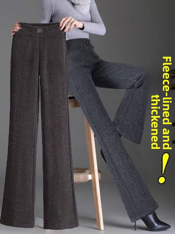 سروال نسائي واسع مبطن Fce عالي الخصر من ألياف البوليستر للتنقل Sle النسخة الكورية بنطال كاجوال دافئ لمنتصف العمر...