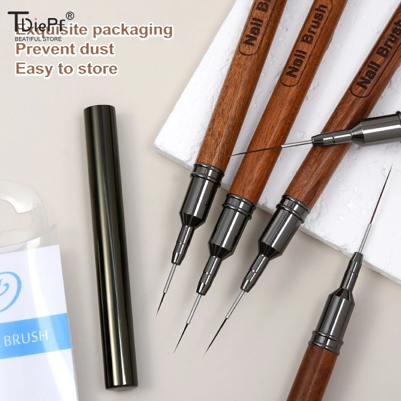 

1Pcs Nail Brush 6/9/12/15/18mm Nail Liner Brush Drawing Lines Stripe Painting Flower Pen Nail Art Manicure Sandalwood Handle