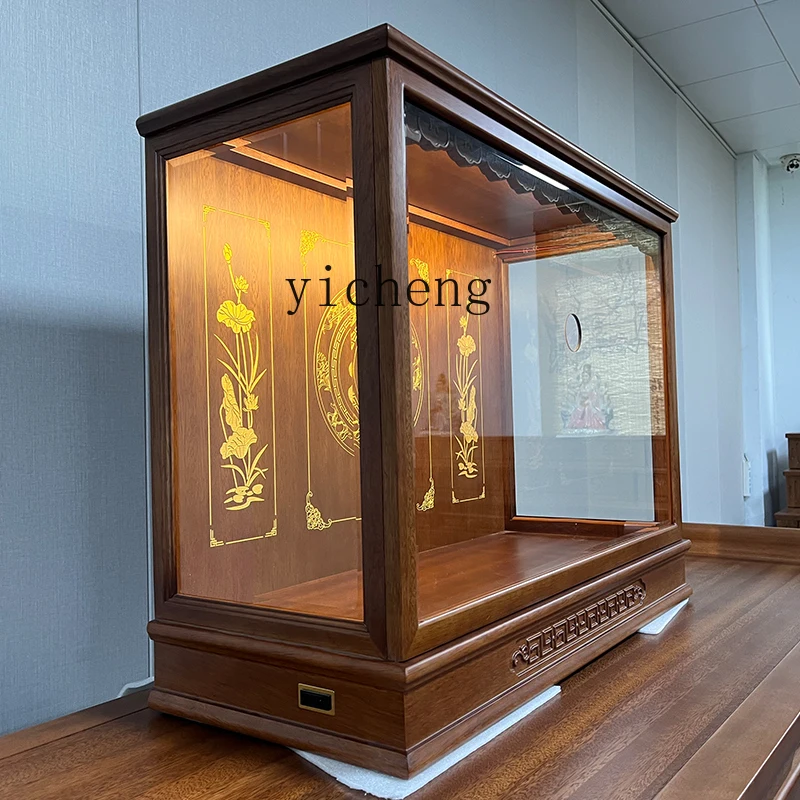Jinhuali solid wood Buddhist niche offering table god head Buddha statue box reinforced glass niche dust cover