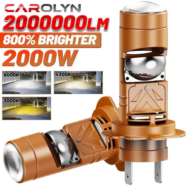 Carolyn H7 LED Projector Car Headlights 3 Color Canbus 3000K 4300K 6000K Auto Fog Bulbs Plug&Play Mini Lens Fog Light