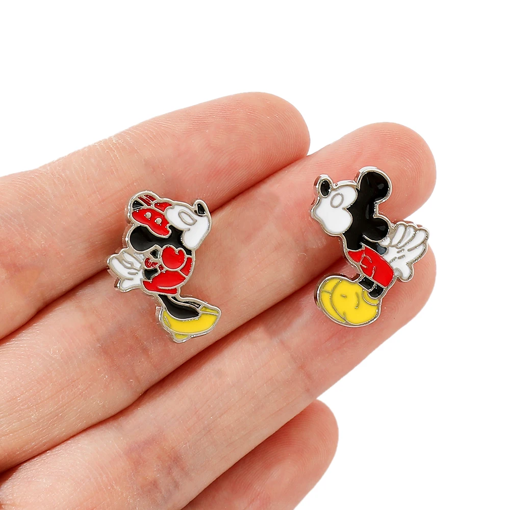 Disney Mickey Mouse Stud Earrings for Women Girls Anime Jewelry Accessories Minnie Asymmetrical Earring Kids Birthday Xmas Gifts