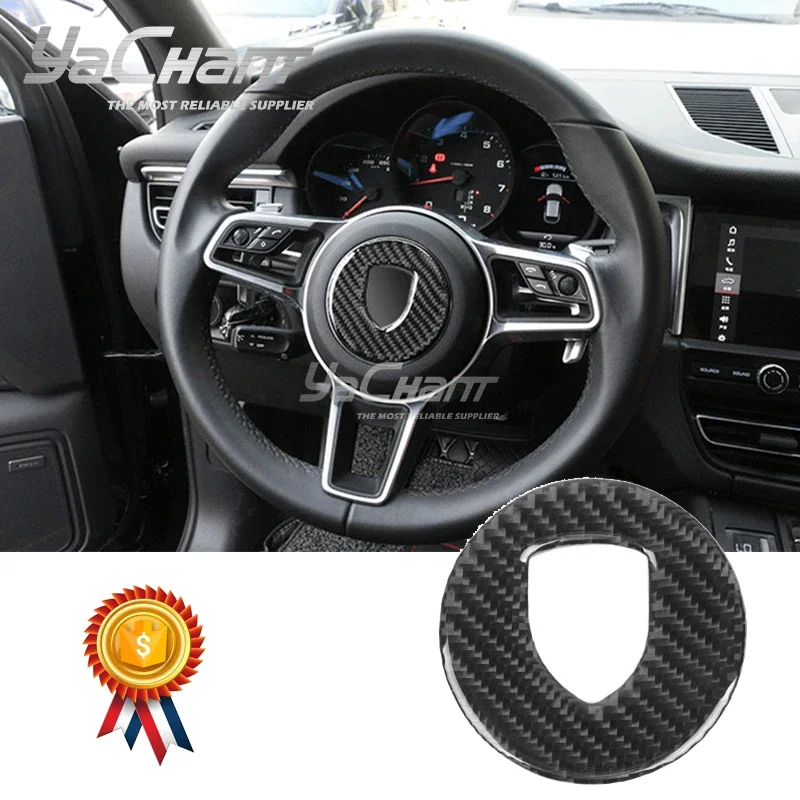 Car Accessories Dry Carbon Fiber Steering Wheel Cover Trim Fit For 2014-2020 Porsche Boxster Cayman all model Steering sticker