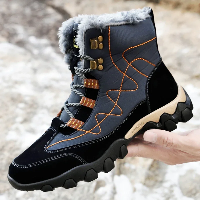 Nieuwe Winter Waterdichte Heren Enkellaarzen Warm Pluche Grote Maat Heren Snowboots Outdoor Werklaarzen Mode Casual Motorlaarzen