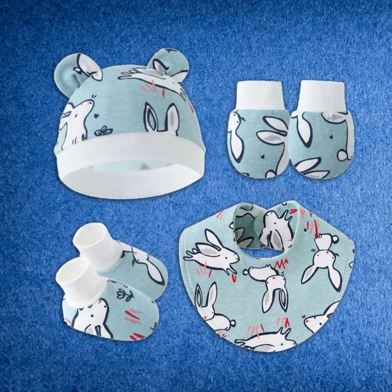 Infant Accessory Collection Baby Caps with Bibs No Scratch Mittens & Socks Completes baby cares set Comfortable Wearing