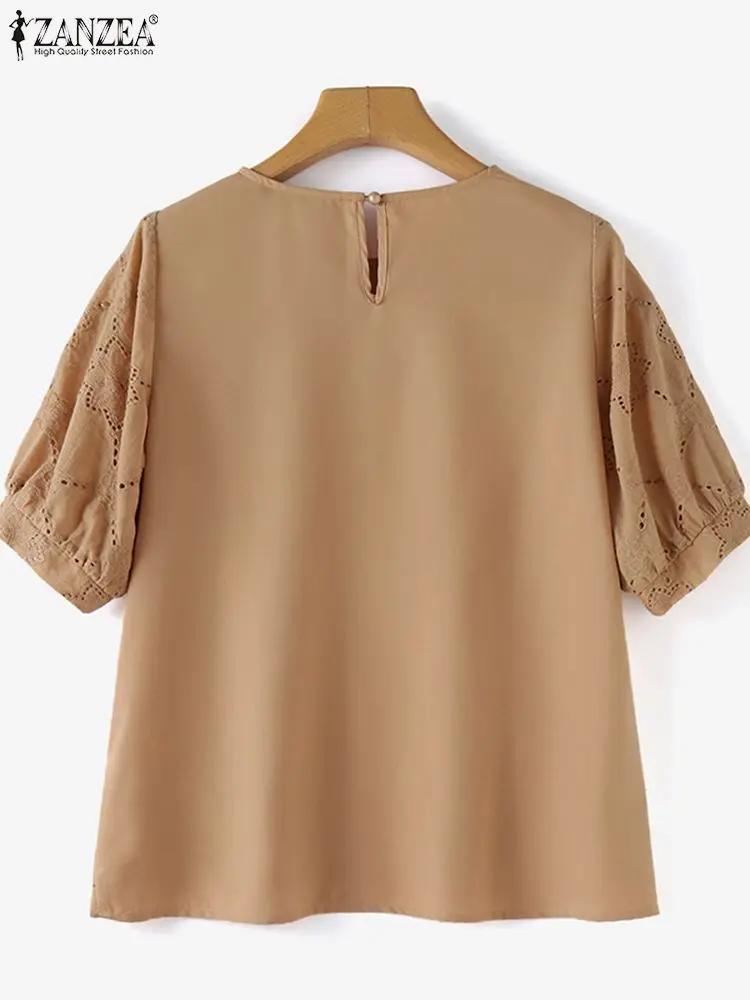 ZANZEA-Blusa de manga corta de encaje para mujer, camisa elegante con agujeros, informal, a la moda, para fiesta y vacaciones, Verano