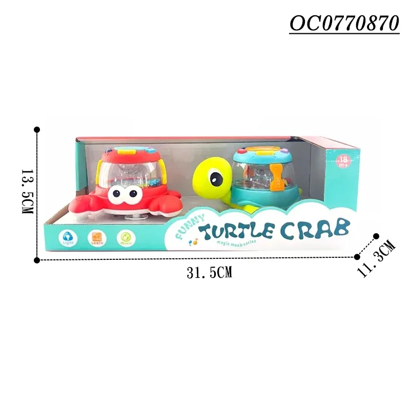 الآلات الموسيقية الكهربائية السلحفاة السلطعون الاطفال لعبة طبلة يدوية مع الموسيقى الخفيفة