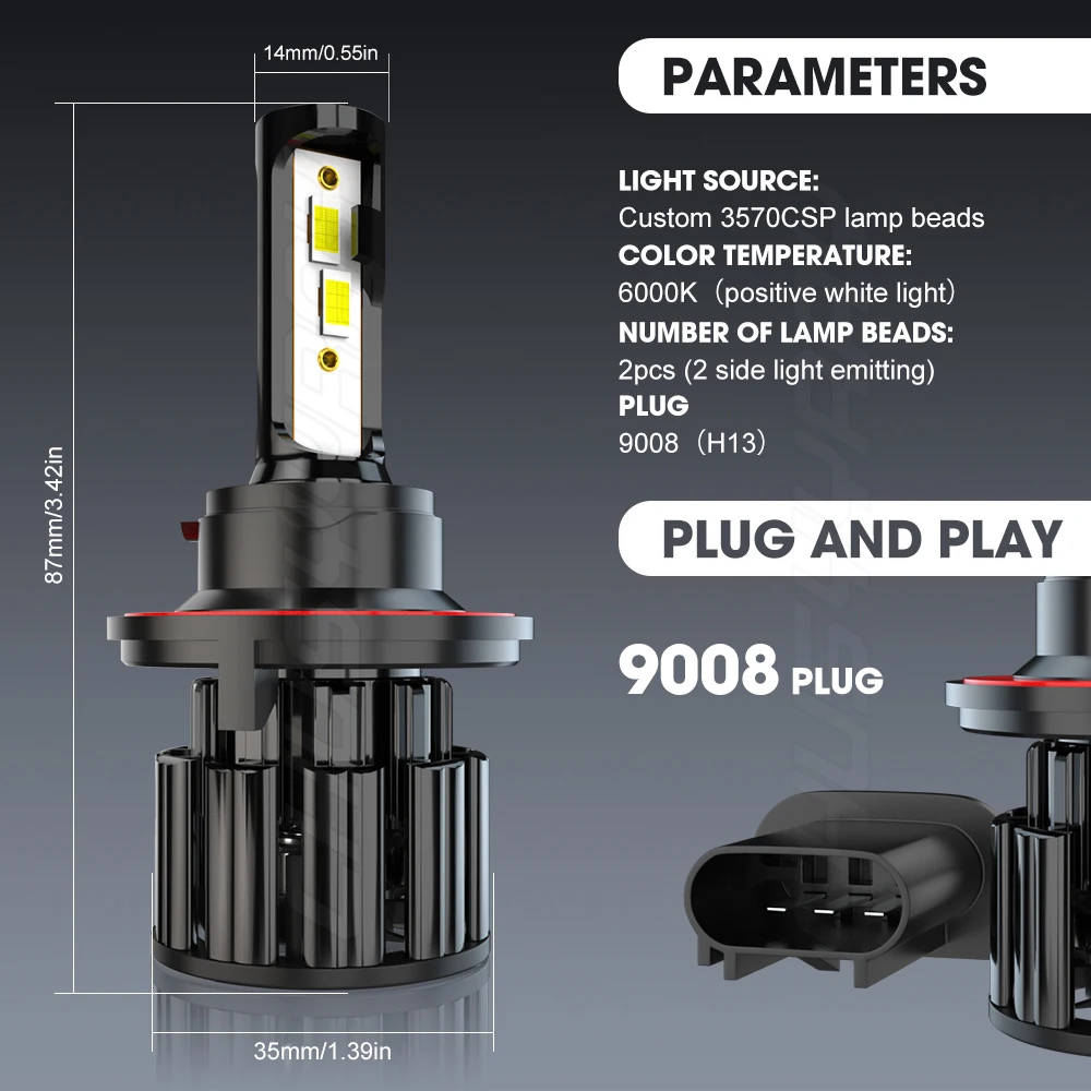 CHUSYYRAY 9008 Led Headlight Bulbs Plug and Play 9008 H13 IP68 Minisize Easy To Install 12000LM 6000K Super Brightness luzes