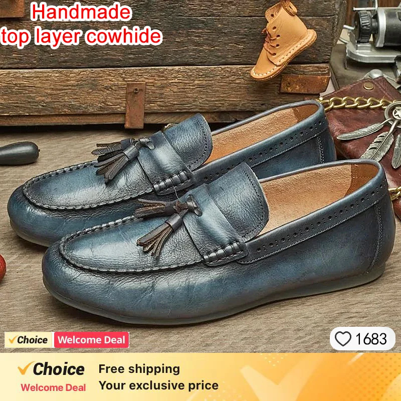 2024 Summer Flat Shoes man Genuine Leather Lazy  Sole Loafers Shoe Casual Sport Vulcanized Sneakers man shoes