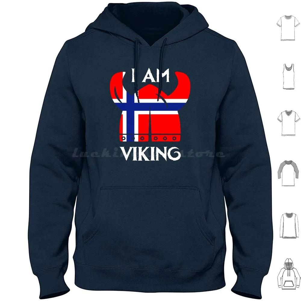 Norwegian And Viking Pride At The Same Time Hoodie Cotton Long Sleeve Viking Scandinavia Norway Norwegian Flag Viking Helmet