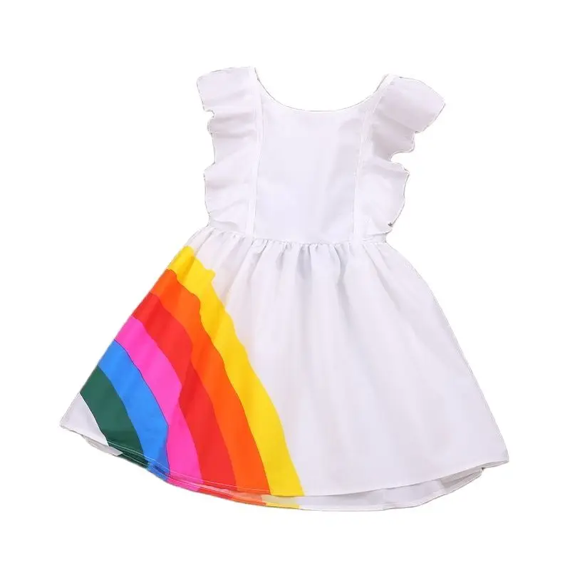 

Summer Dress New Rainbow Open Back Casual Sweet Dress Korean Version Trendy Princess Skirt Children's Skirt