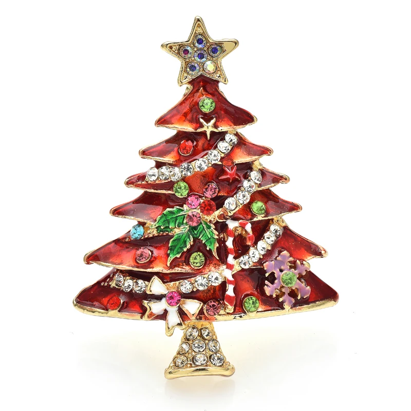 Wuli&baby Christmas Tree Brooches For Women Men 2-color Enamel Gifts On Tree Plants Party Office Brooch Pin Gifts