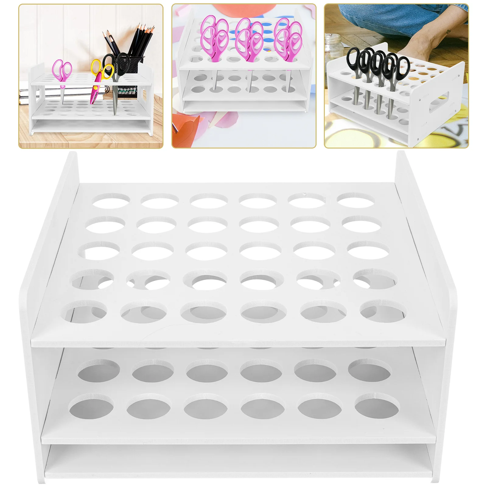 

Holes Test Tube Display Rack Tabletop Scissors Storage Holder Lab Organizer School Art Experiment Supplies