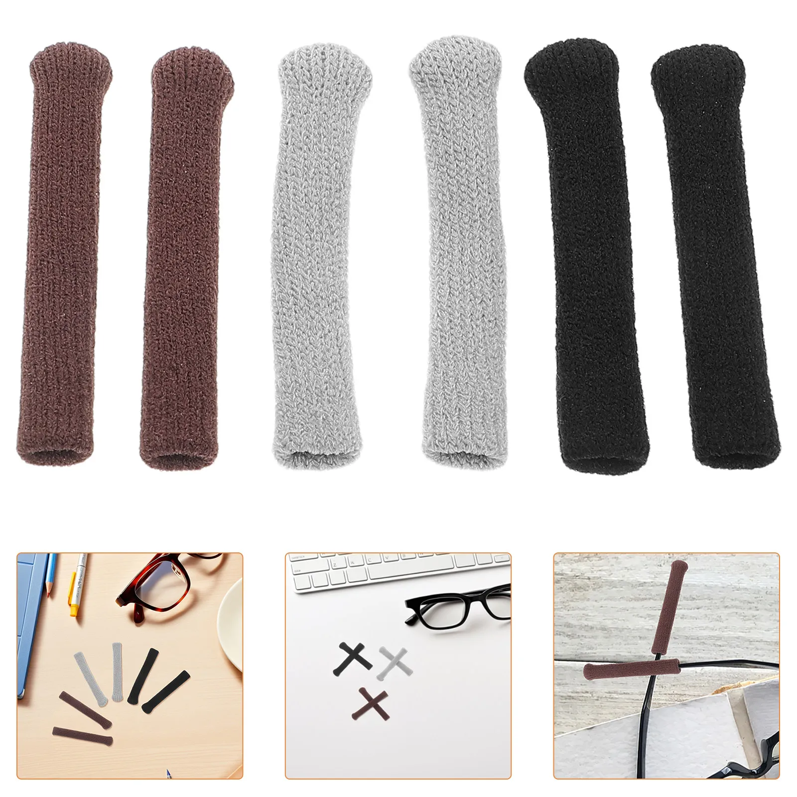 

Набор из 6 мягких вязаных накладок на дужки очков, нескользящие, универсальные, для солнцезащитных и корригирующих очков, аксессуары для глаз