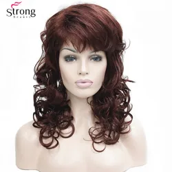 Women's  Medium length Wigs Long Dark Auburn Wig Wavy Oblique Bangs Synthetic Hair full Wig For Women