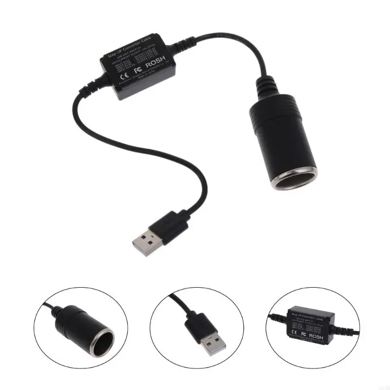 G6DD USB 5V à 12V Cigarette Cigarette 18W Recordier conduite Câble adaptateur d'alimentation 0,36M USB à 12V Adaptateur