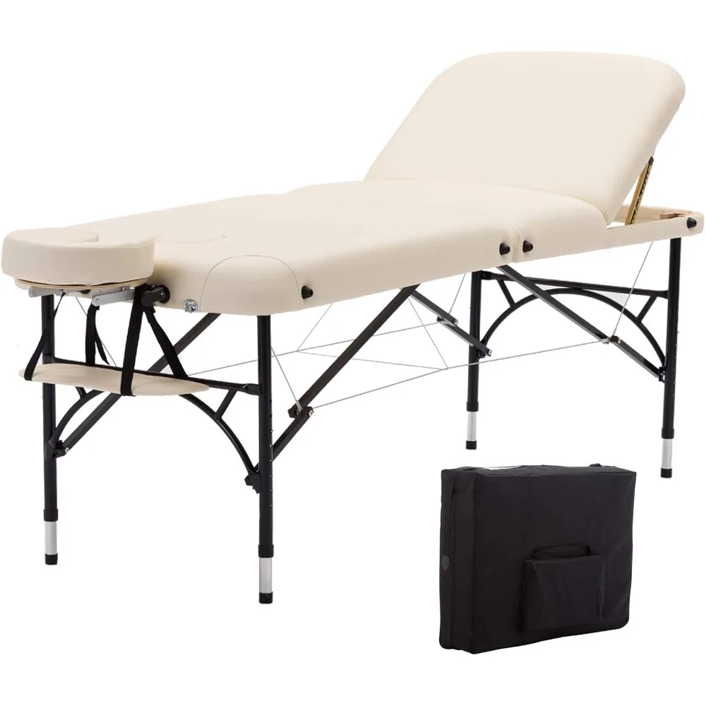 

28" Width 3 Folding Portable Lightweight Massage Table Facial Salon Spa Tattoo Bed with Aluminium Leg for Home Office Living