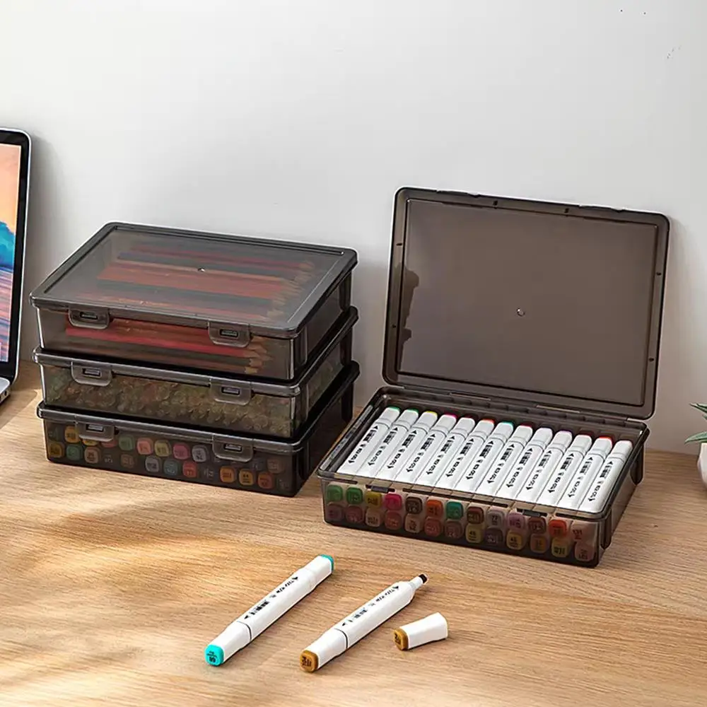 High Advanced Black Transparent File Organizer Box A4 Document Storage Box With Buckle Dustproof Desk Stationery Office Supplies