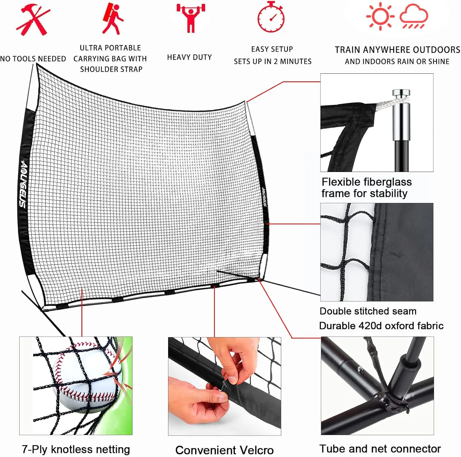 Sports Net,Barricade Backstop Net,Perfect for Baseball,Softball,Soccer, Basketball,Lacrosse