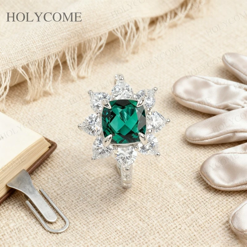 Custom Ring Cushion 8x8mm Lab Grown Sapphire Ruby Green VVS1 925 Sterling Silver Sparkling For Christmas Party Jewelry Gifts
