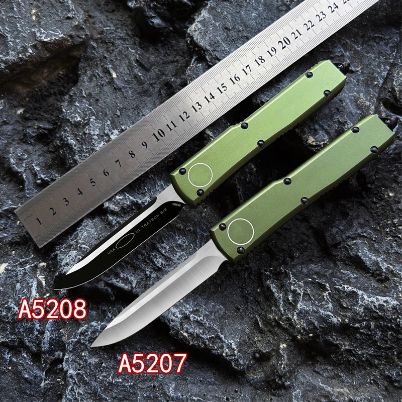 

UTX Series Micro Ultra OTF Tech Knife UT D2 Drop Point Blade Green Handle EDC Self Defense Tactical Pocketknives A5