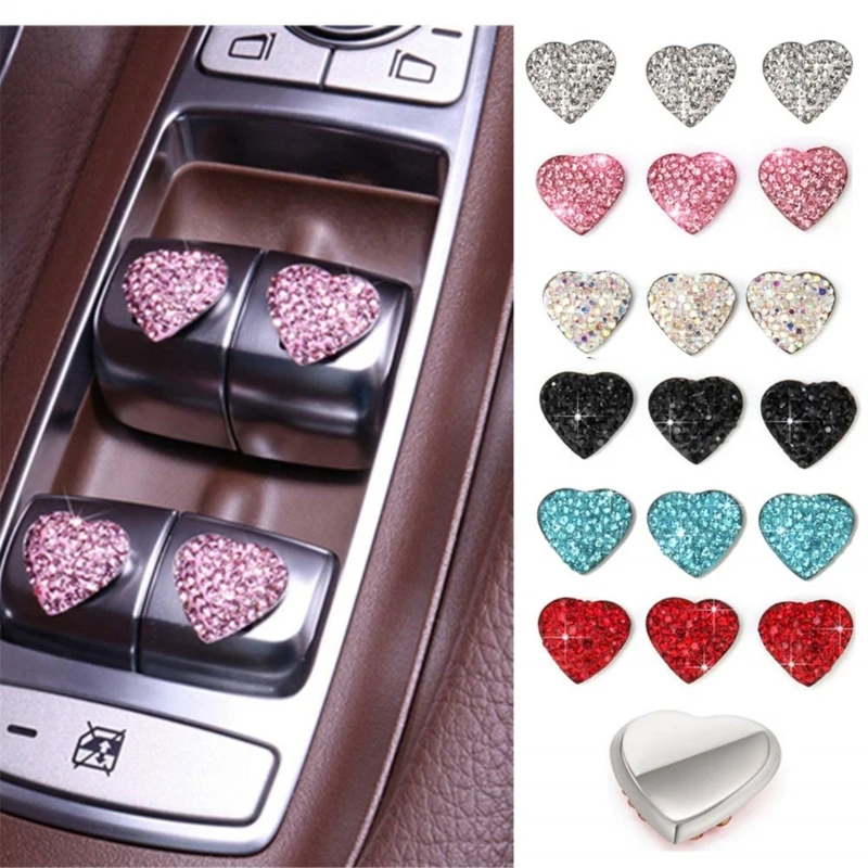 Pack Of 6 Crystal Heart Car Stickers Self Adhesive Interior Decors for Vehicle Enhancing Luxury with Glittering Designs