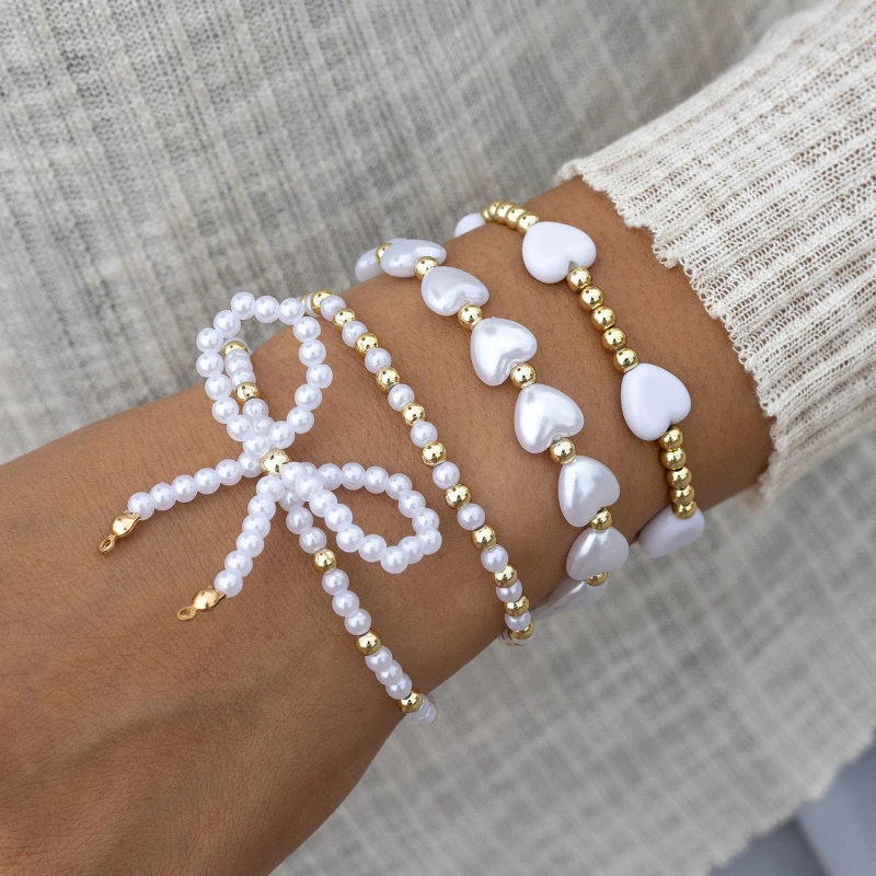 New Fashion Imitation Pearl Love Bow Multi-layer Bracelet Ladies Personality Elegant 4-piece Set of Beaded Accessories Gift