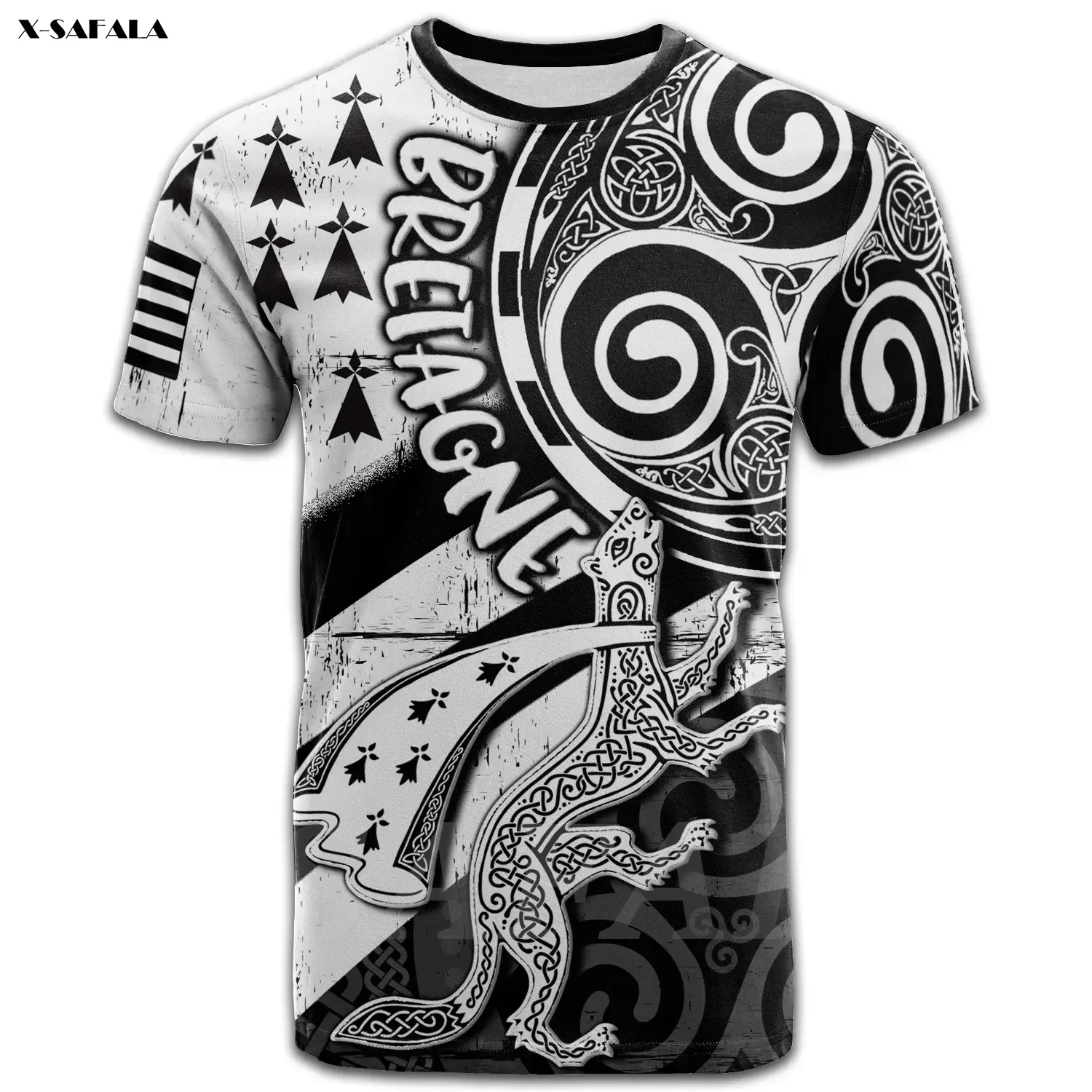 CELTIC BRETAGNE STOAT ERMINE CROSS 3D High Quallity T-shirt Over Printed Round Neck Men Unisex Harajuku Casual Top Drop Ship