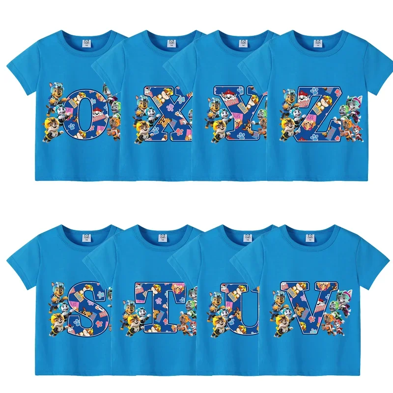 Paw Patrol T-Shirt Zomer Ronde Hals Schattige Cartoon Kleding Kids Korte Mouw Achtervolging Letters Print Jongens & Meisjes Tops Verjaardagscadeau