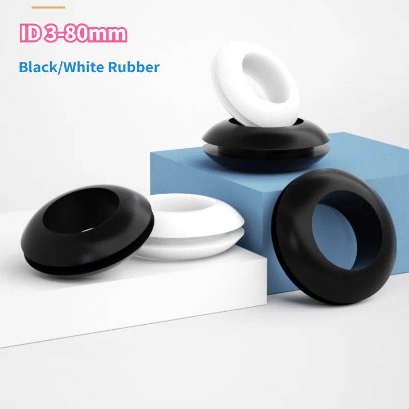 Black White O Ring Rubber Washer Double Sided Protective Coil Seals Grommet Wire Cable Insulation Over Hole Plug ID 3-80mm