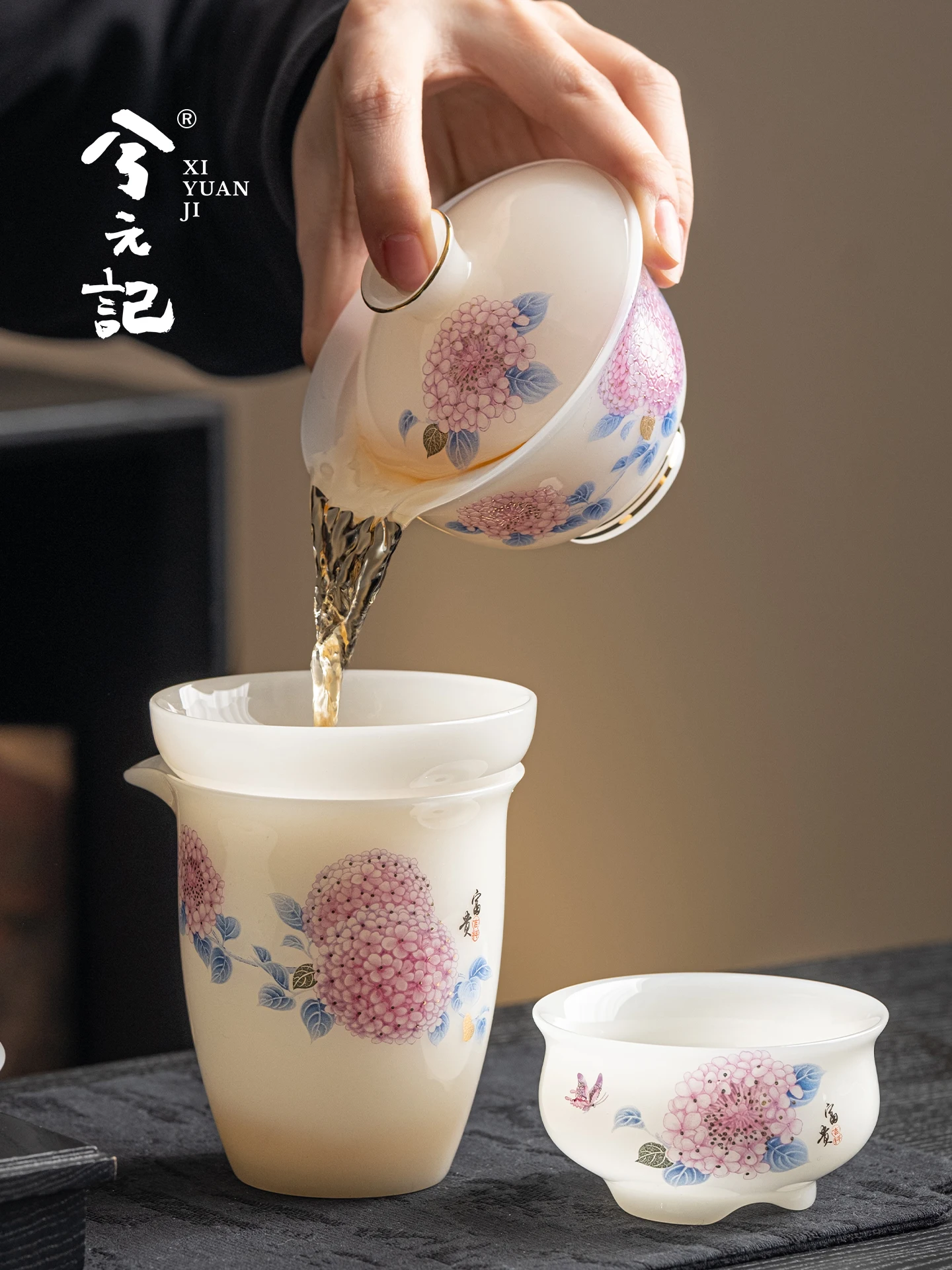 Ice-like Mutton Fat Jade Sancai Gaiwan Tea Cup Single High-End Women's Brewing Bowl Kung Fu Set with Lid Three-Piece