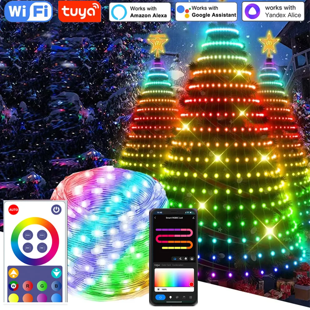 USB Tuya Wifi Smart RGBIC Pixel String Light 5/10/20M Music Sync Festive Atmosphere Waterproof Remote Controller Christmas Decor