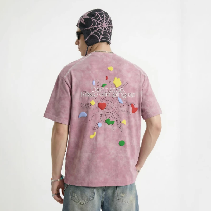Mens T Shirt Harajuku Streetwear Snowflake Climbing Graphic Print Tee Loose Fit Short Sleeve Spring Summer Casual Unisex Fashion