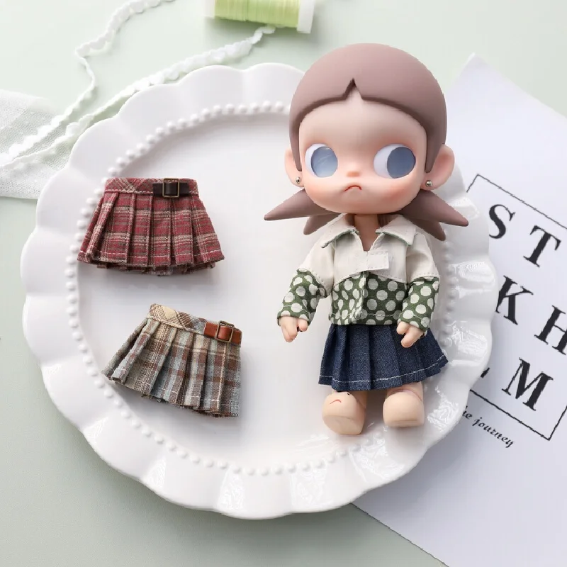 For Zsiga Pleated Skirt 10cm 1/6 BJD Doll Cotton Plaid Mini Short Skirt Spring Summer Fresh Style Outfit Accessory For Mini Doll