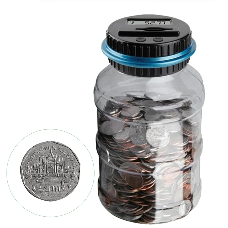 SQPP-1 Piece Piggy Bank Money Box Jar Coin Money Box Coins Storage Box Jar 1.8L Counter Electronic Digital LCD Counting C